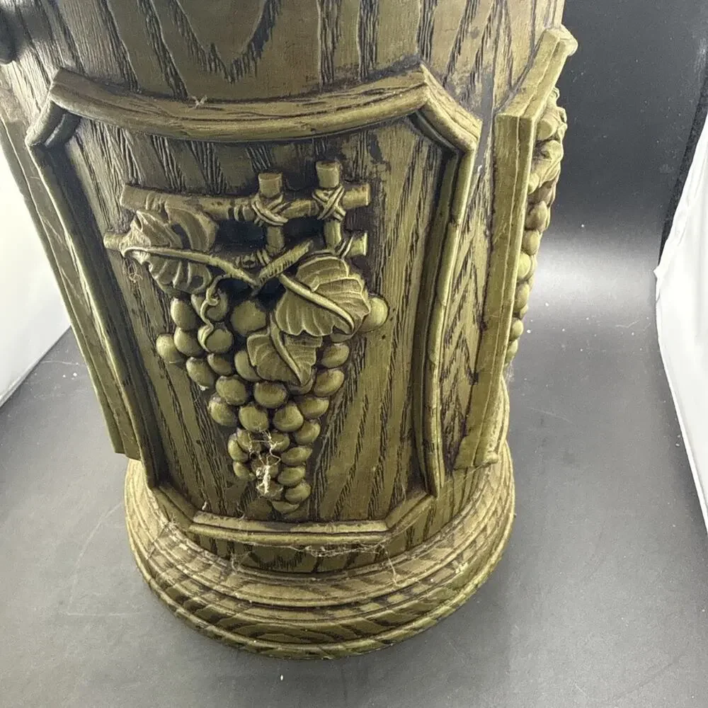 Avocado Green Vintage Faux Wood Ice Bucket Grapes Wine Cellar Barware 1970s